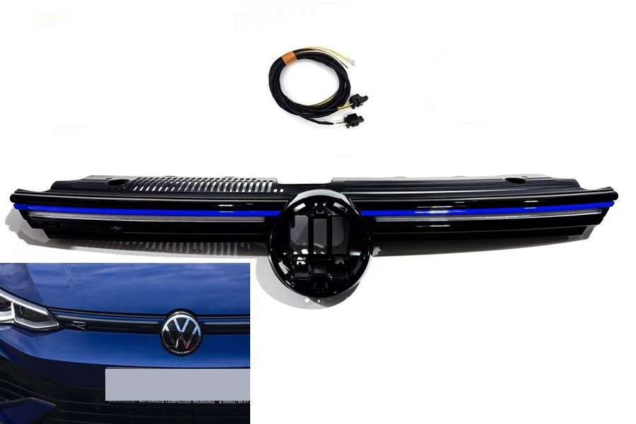 Golf 8 R Leds VW Golf 8 R blue LED contour lighting radiator grille retrofit package ...