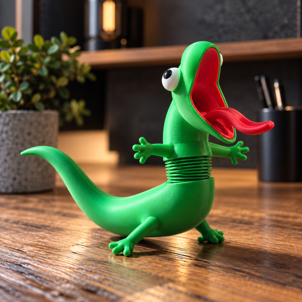 Schreiender grüner Gecko – bewegliche 3D-Druck Figur